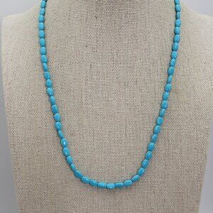 NABCO 925 Blue Stone Beaded Necklace Oblong Dainty 17.75 In